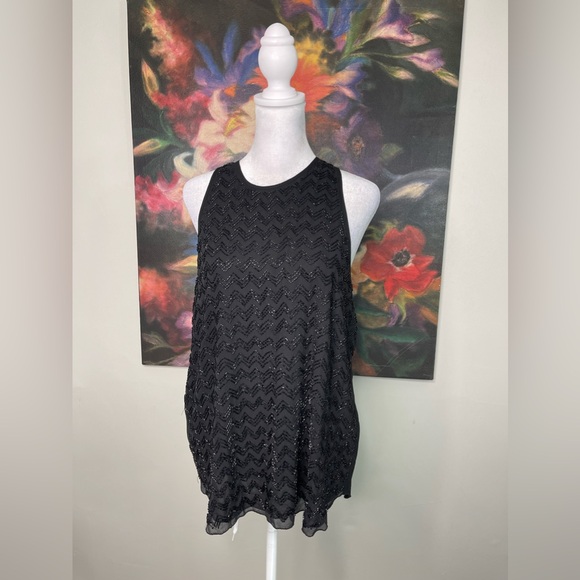 L'agence Silk Beaded High Neck Black Chevron Tank Blouse 6 Flapper Designer - Picture 1 of 10